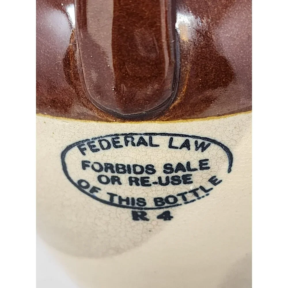 Vintage Two-Tone Brown & Cream Stoneware‎ Jug With Handle Federal Law Stamp
